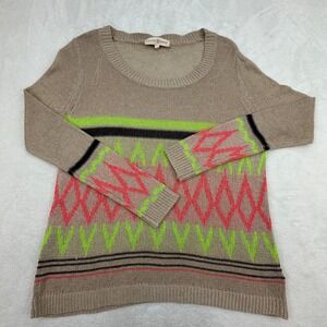 Altar'D  State Tan Geometric Print Lightweight Sweater Top Women Medium
